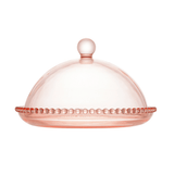 Queijeira de Cristal Pearl Bolinha Rosa - 20 cm - Ela Decora