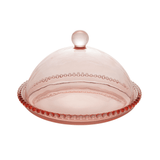 Queijeira de Cristal Pearl Bolinha Rosa - 20 cm - Ela Decora