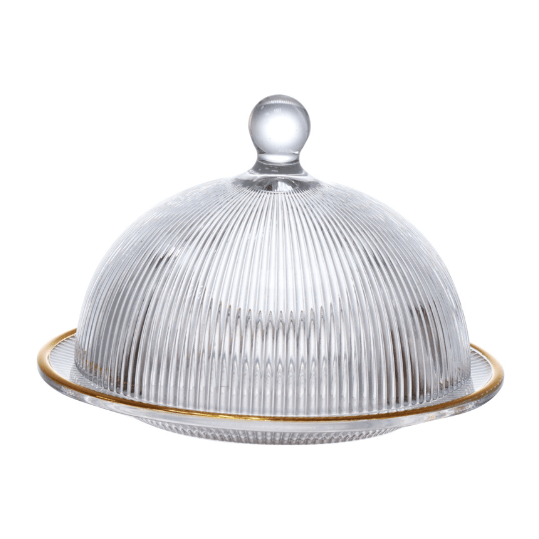 Queijeira de Vidro com Borda Dourada Garffiato 20cm - Ela Decora