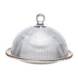 Queijeira de Vidro com Borda Dourada Garffiato 20cm - Ela Decora