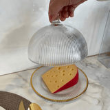 Queijeira de Vidro com Borda Dourada Garffiato 20cm - Ela Decora