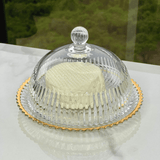 Queijeira Imperatriz em Cristal Fio de Ouro 20cm - Ela Decora