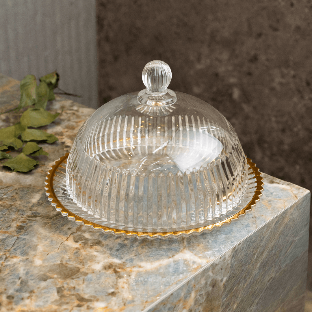 Queijeira Imperatriz em Cristal Fio de Ouro 20cm - Ela Decora