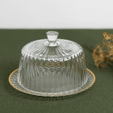Queijeira Radial em Cristal com Tampa Fio de Ouro 20cm - Ela Decora