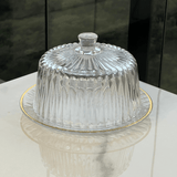 Queijeira Radial em Cristal com Tampa Fio de Ouro 20cm - Ela Decora