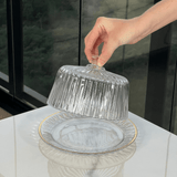 Queijeira Radial em Cristal com Tampa Fio de Ouro 20cm - Ela Decora