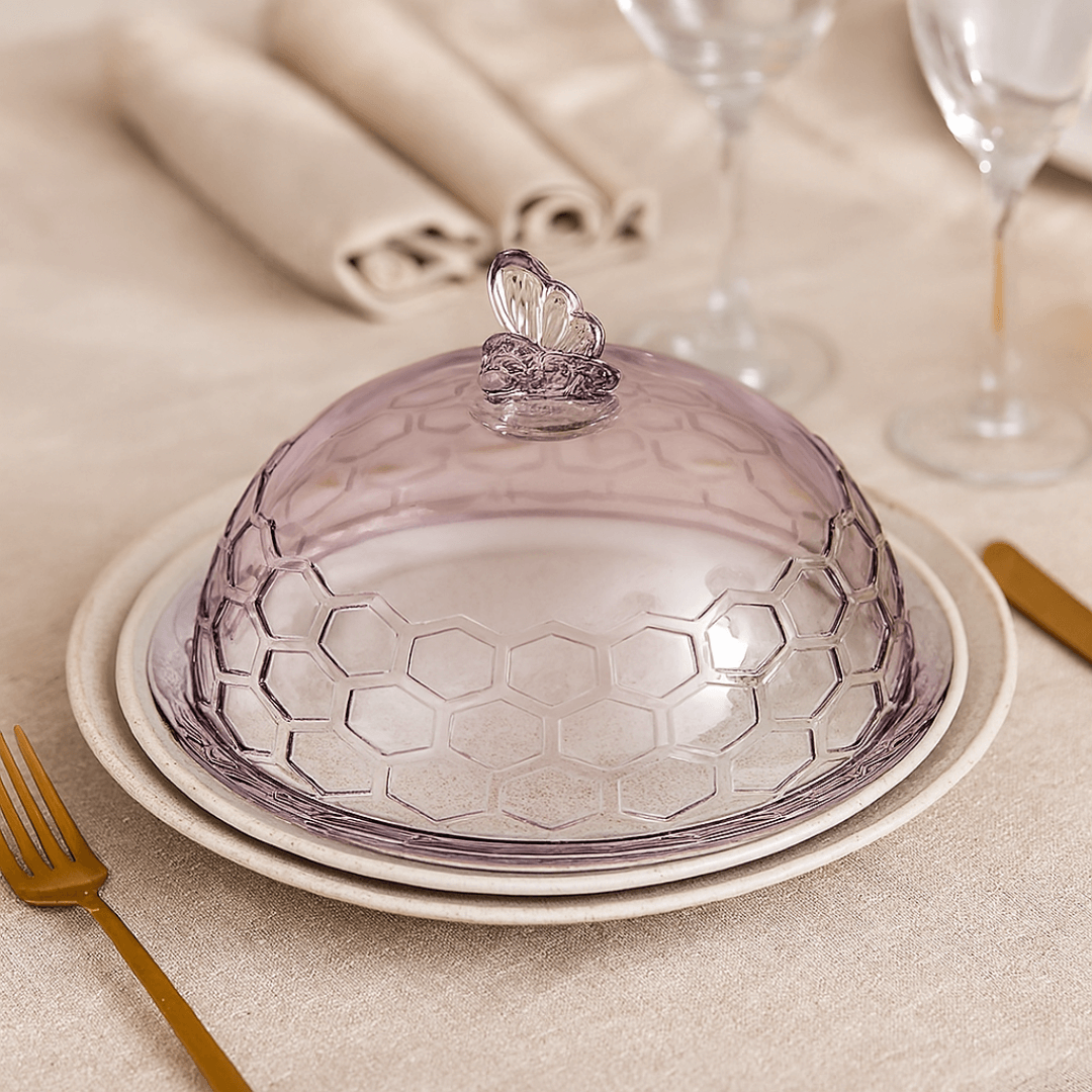 queijeira abelha de vidro rosa