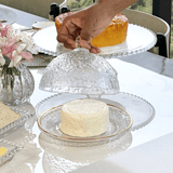 Queijeira Cristal de Chumbo Martelado Petra com Tampa e Borda Dourada 19,5cm