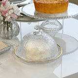 Queijeira Cristal de Chumbo Martelado Petra com Tampa e Borda Dourada 19,5cm