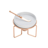 Rechaud De Porcelana Para Queijo Com Faca e Suporte Aço Rose Gold - Ela Decora