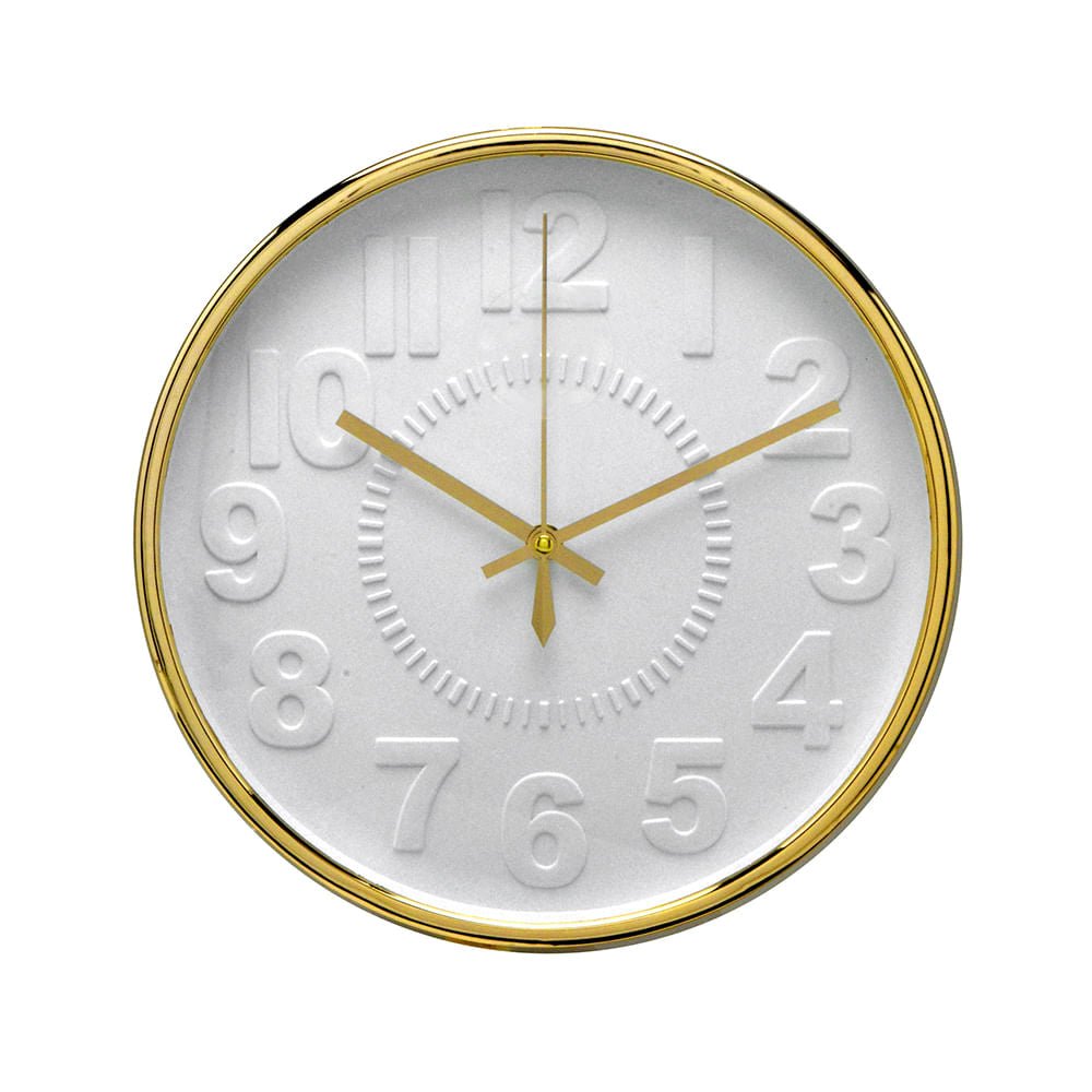 Relógio de Parede Branco e Dourado 30cm - Ela Decora
