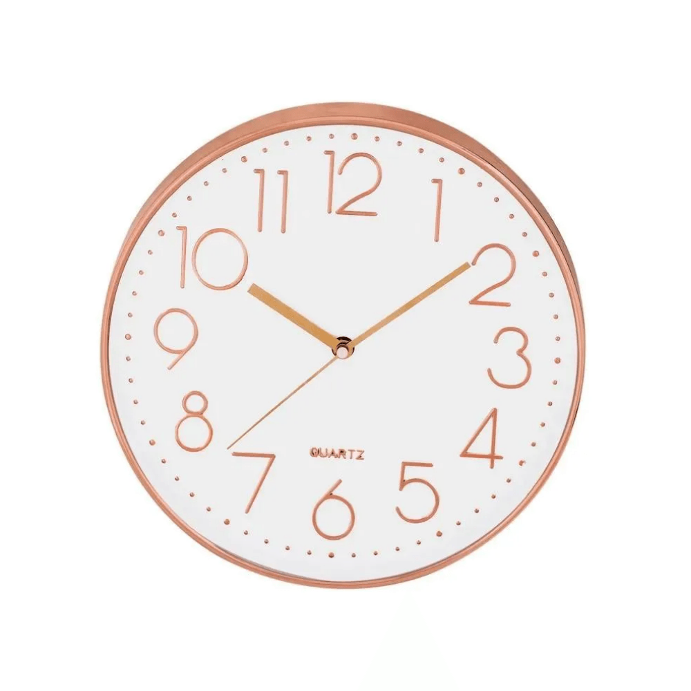Relógio De Parede Branco E Rose Gold - 30 cm - Ela Decora