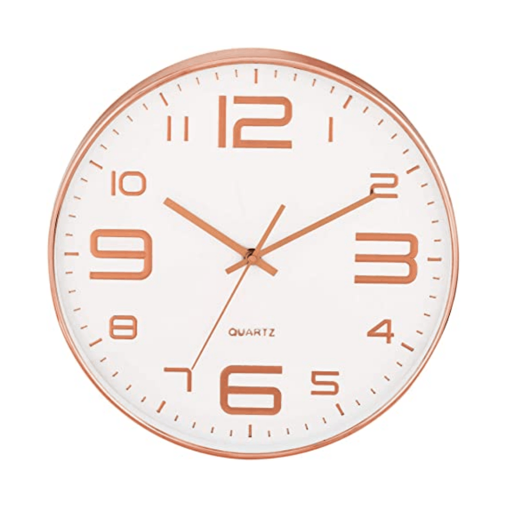 Relógio De Parede Branco E Rose Gold Números Principais Maiores - 35,5 cm - Ela Decora