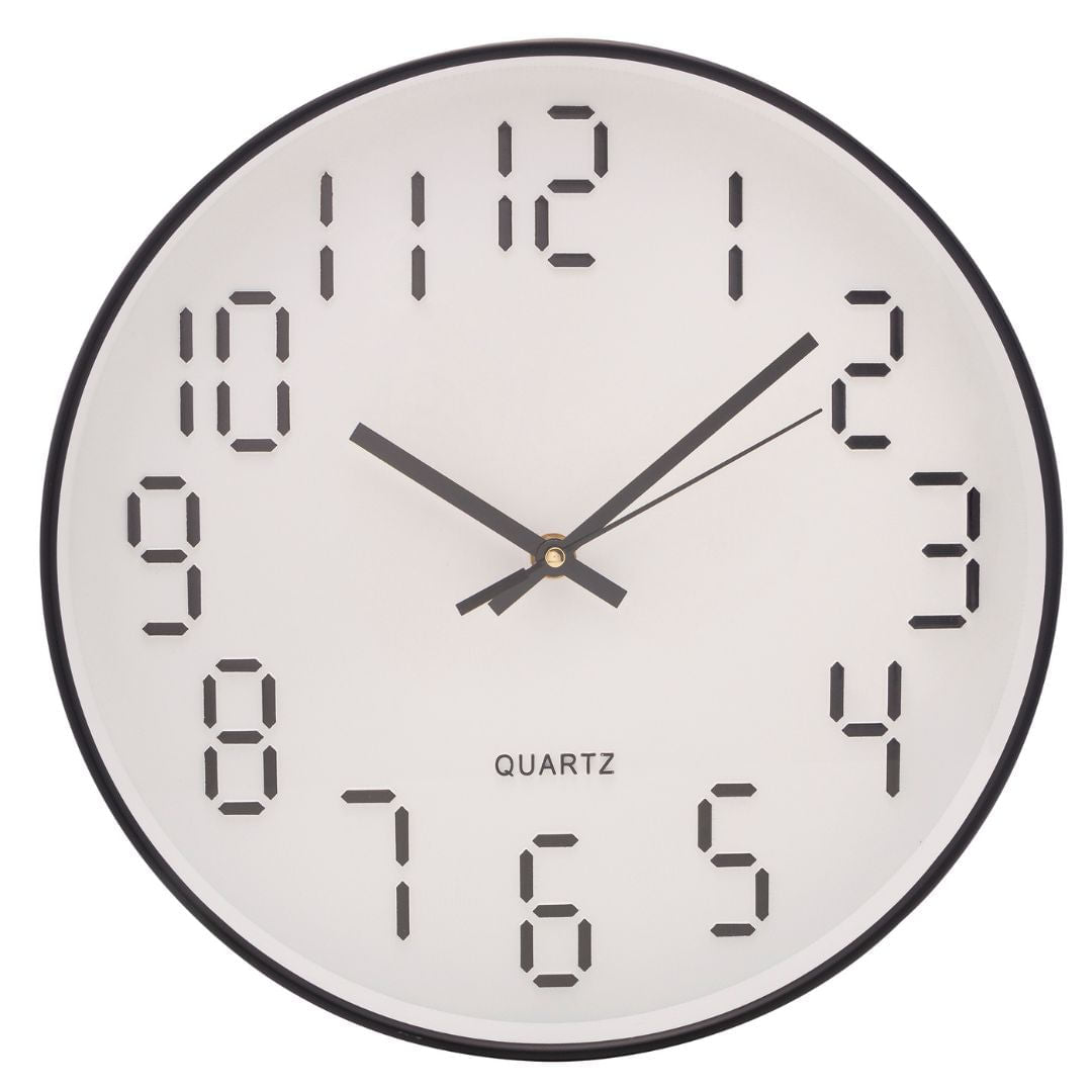 Relógio de Parede em Plástico Quartz Branco e Preto 30,5cm - Ela Decora