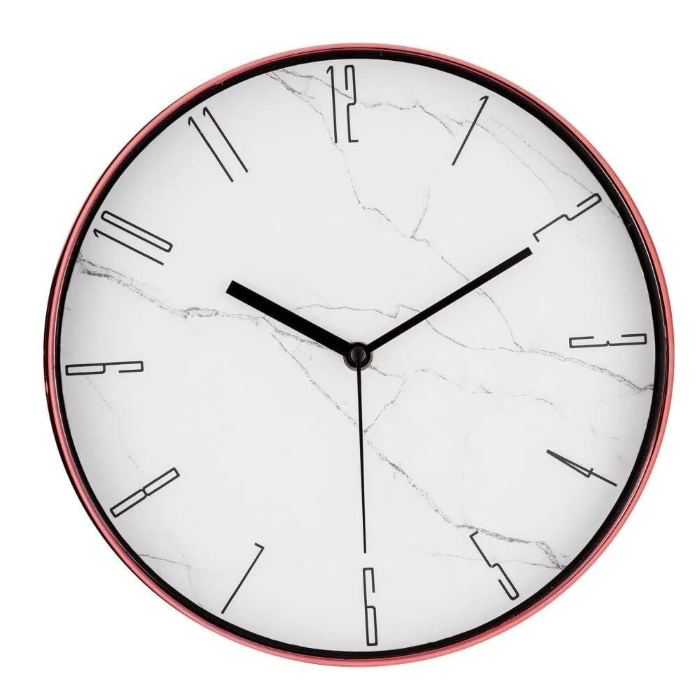 Relogio De Parede Marmorizado Branco E Rose Gold 30 x 4 cm - Ela Decora