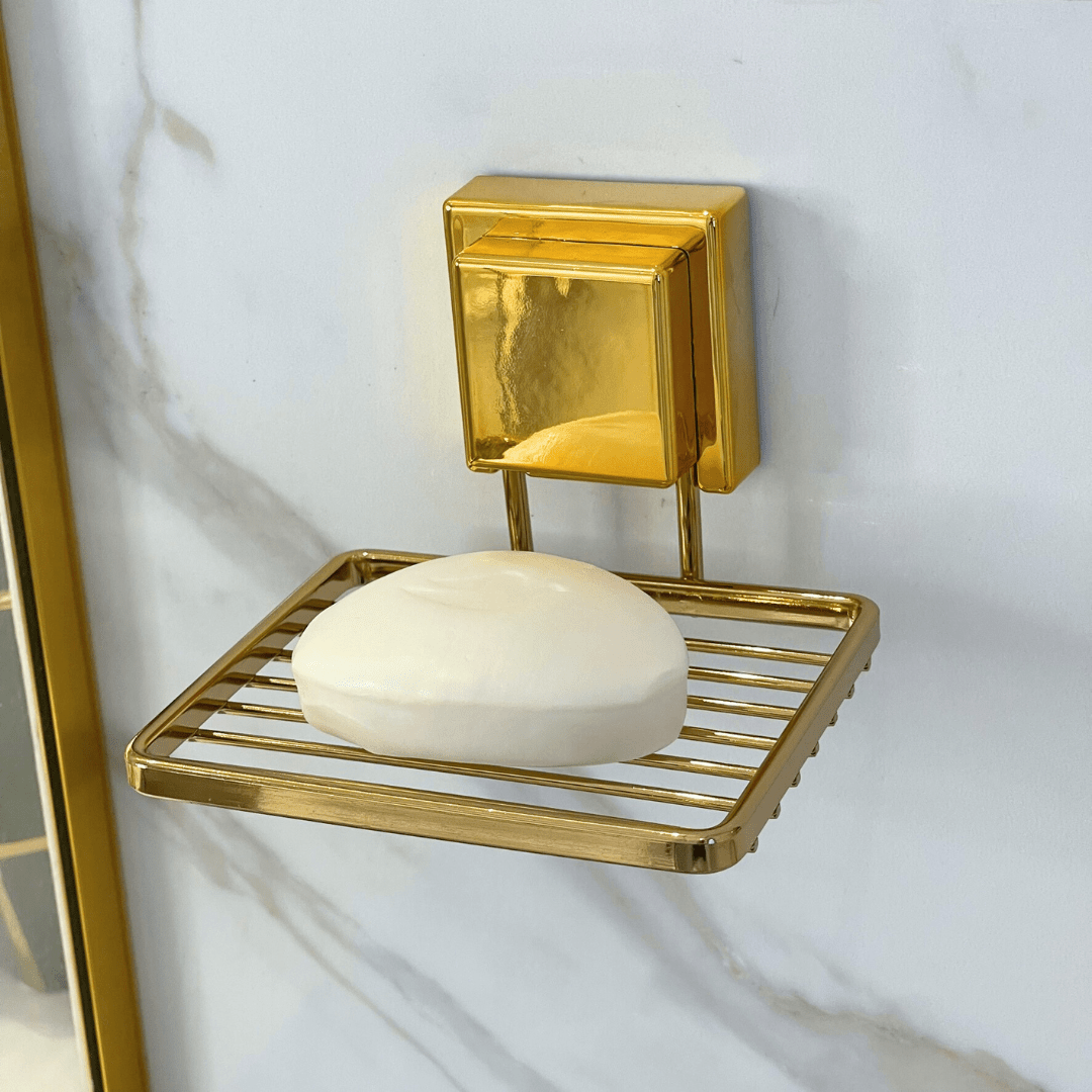 Saboneteira com Ventosa Aço Dourado 12cm - Ela Decora