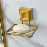 Saboneteira com Ventosa Aço Dourado 12cm - Ela Decora