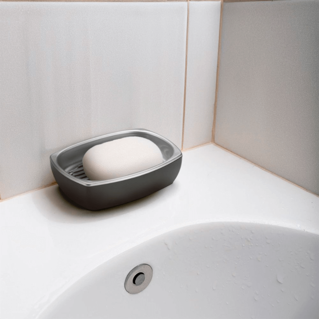 Saboneteira Preta E Cromada Com Base Removível - 12,8 cm - Ela Decora