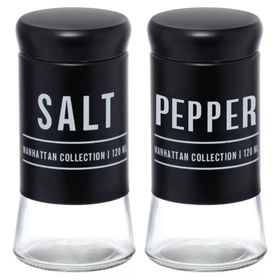 Saleiro e Pimenteiro Manhattan Preto 120ml 2 Peças - Ela Decora