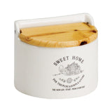 Saleiro em Cerâmica com Tampa de Madeira para Parede Sweet Home Branco 620ml - Ela Decora