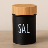 saleiro preto com tampa de bambu