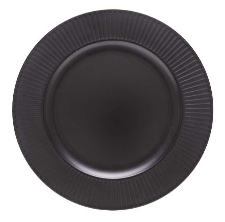 Sousplat Galles Radial Preto Fosco 33cm - Ela Decora