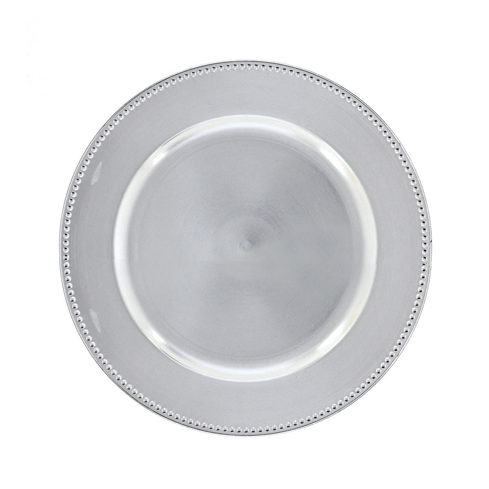 Sousplat Liso com Bolinhas Cromado 32,50cm - Ela Decora