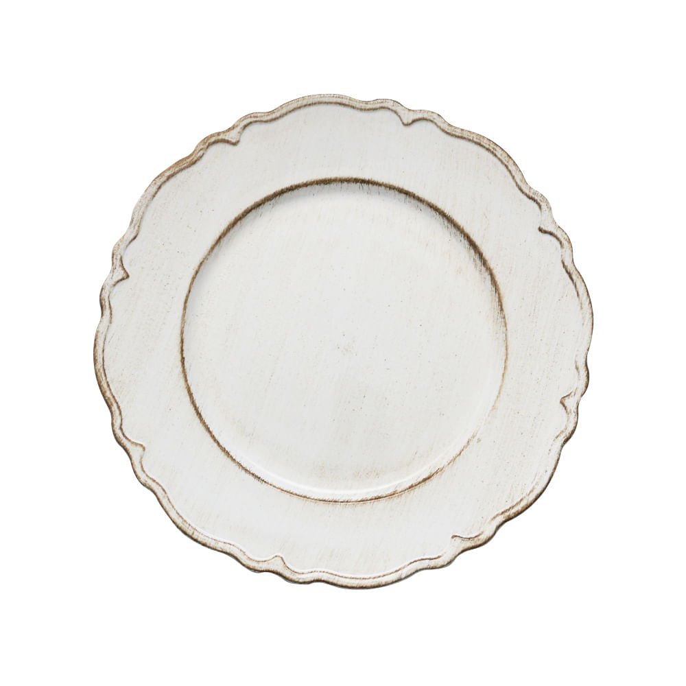 Sousplat Patinado de Plastico Moon Branco 33cm - Ela Decora