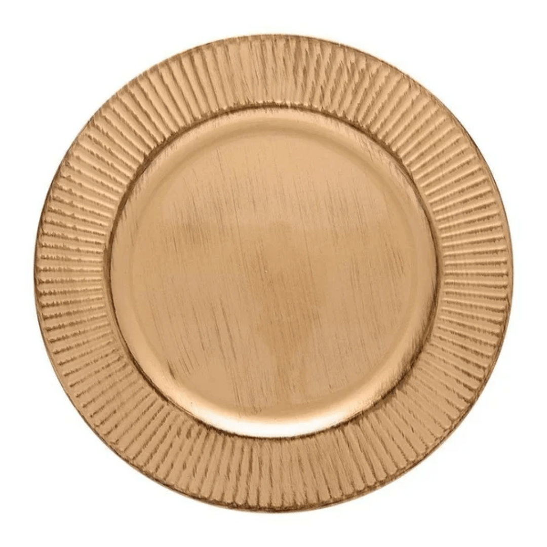 Sousplat Redondo Galles Radial Dourado 33cm - Ela Decora
