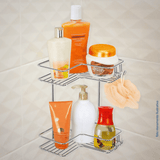 Suporte Cantoneira Dupla Porta Shampoo Condicionador Fixação Parafuso Aço Cromado - Ela Decora