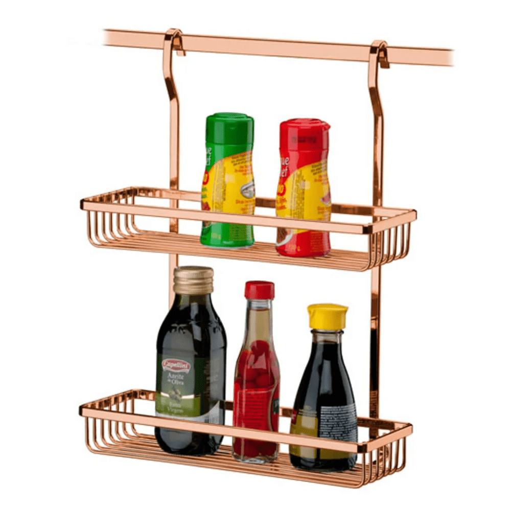 Suporte Cesto Retangular Duplo Para Barra Rose Gold - Ela Decora