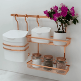 Suporte Cesto Retangular Duplo Para Barra Rose Gold - Ela Decora