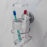 Suporte com Porta Escova e Creme Dental com Ventosa Cromado - Ela Decora