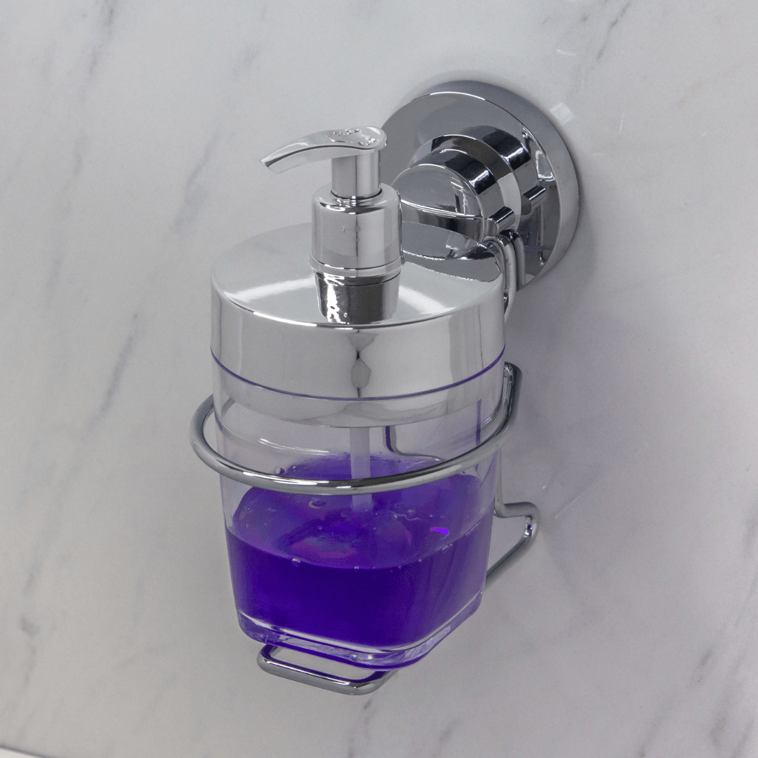 Suporte com Porta Sabonete Liquido Ventosa Cromado - 400 Ml - Ela Decora