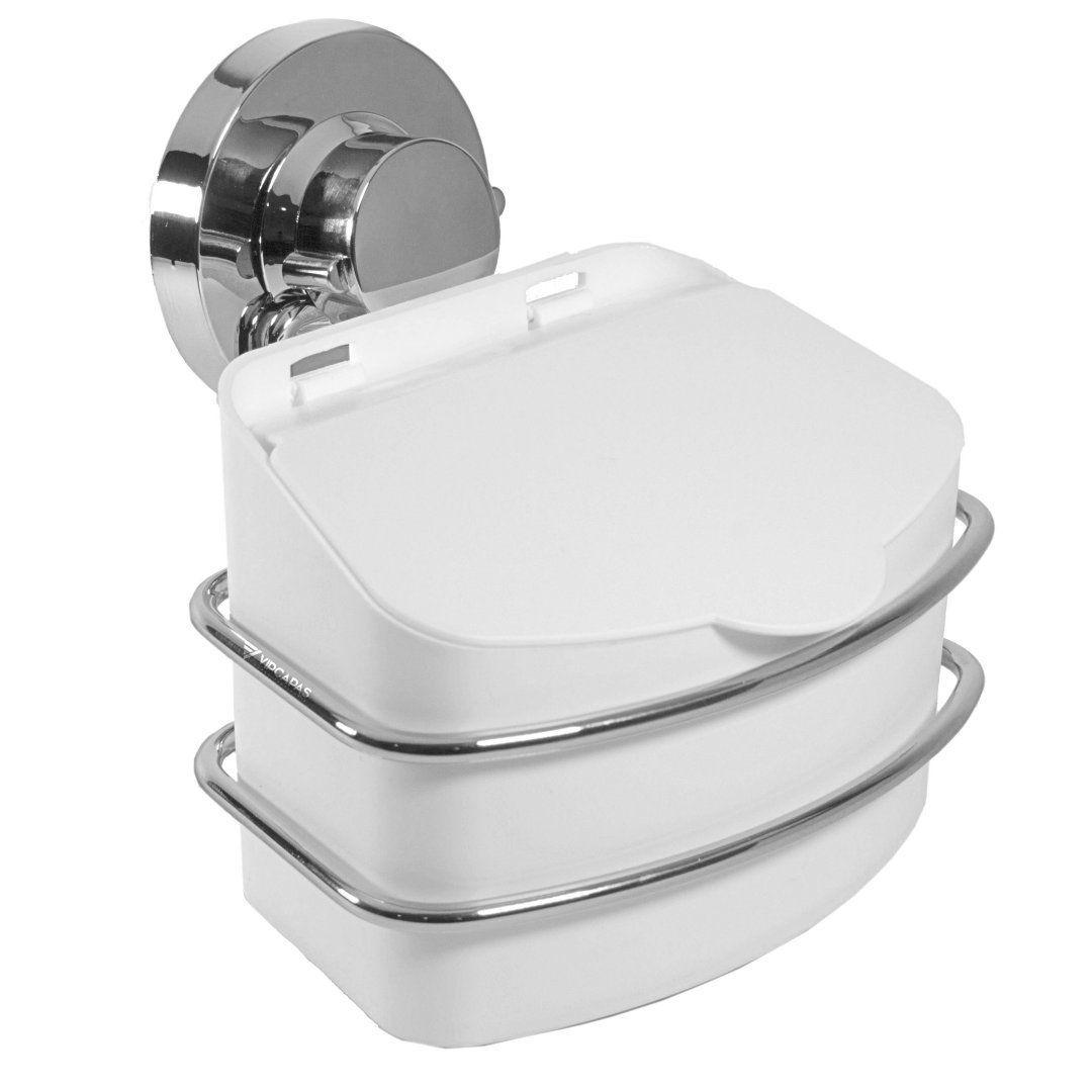 Suporte com Saleiro 500g Branco com Ventosa Cromado - Ela Decora