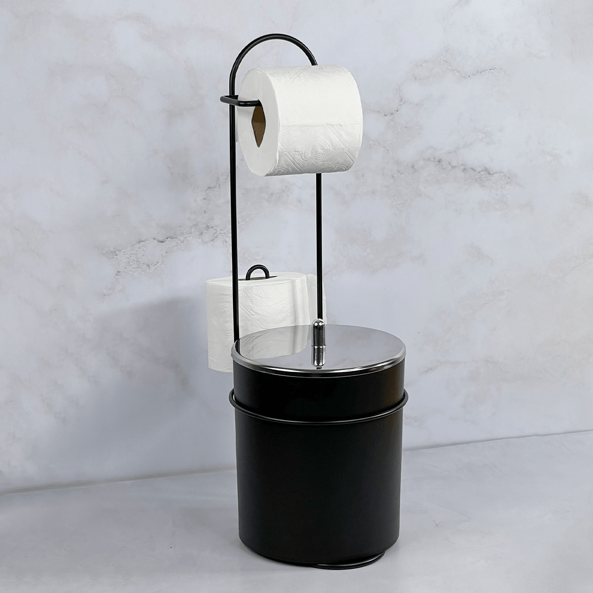 Suporte de Papel Higiênico e Lixeira 5 Litros Preto Fosco - Ela Decora