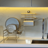 Suporte de Rolos Triplo para Papel Toalha/Alumínio/PVC com Ventosa Dourado - Ela Decora