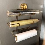 Suporte de Rolos Triplo para Papel Toalha/Alumínio/PVC com Ventosa Dourado - Ela Decora