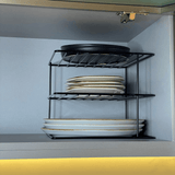 Suporte Organizador de Pratos 3 Níveis 26cm Preto Fosco Alta Resistência - Ela Decora