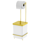 Suporte Papel Higiênico com Lixeira Branca e Dourada 6,5 Litros - Ela Decora