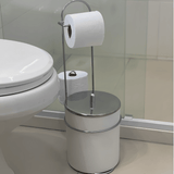Suporte Papel Higiênico de Chão com Lixeira Branca - Ela Decora