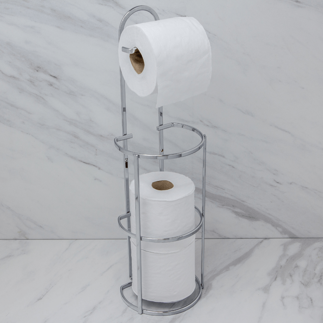 Suporte para Papel Higiênico 3 rolos de Chão e Parede Cromado - Ela Decora