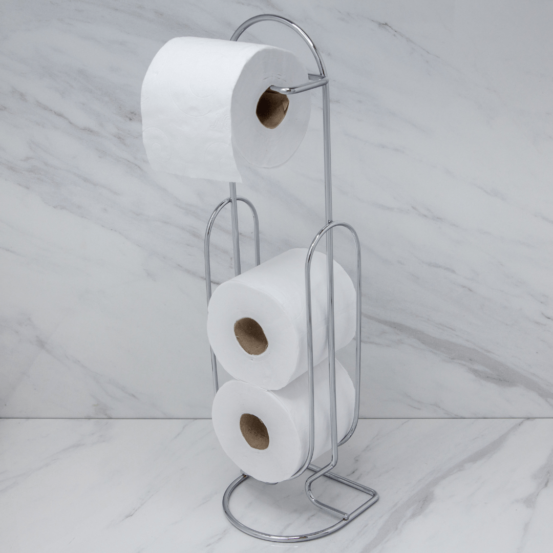 Suporte para Papel Higiênico de Chão Cromado Aço Carbono Capacidade Para 3 Rolos - Ela Decora
