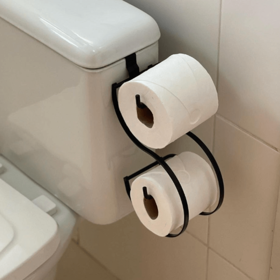 Suporte para Papel Higiênico Duplo Caixa Acoplada Preto Fosco - Ela Decora