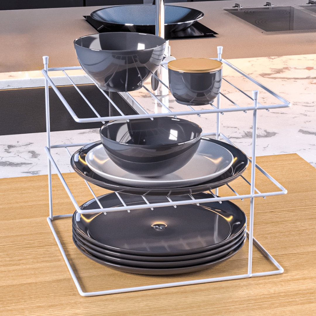 Suporte Para Pratos Organizador de Bancada Branco - Ela Decora