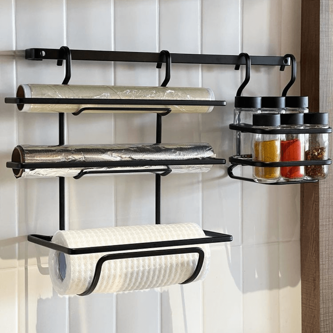 Suporte Para Rolos De Papel Toalha, Alumínio e Pvc Para Barra Preto Fosco Linha Black - Ela Decora