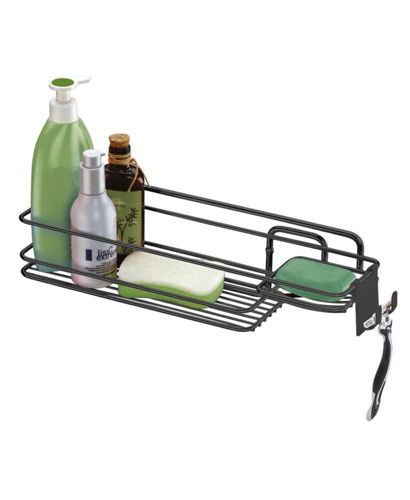 Suporte para Shampoo Sabonete Parafuso de Parede com Gancho Móvel Ônix - Ela Decora