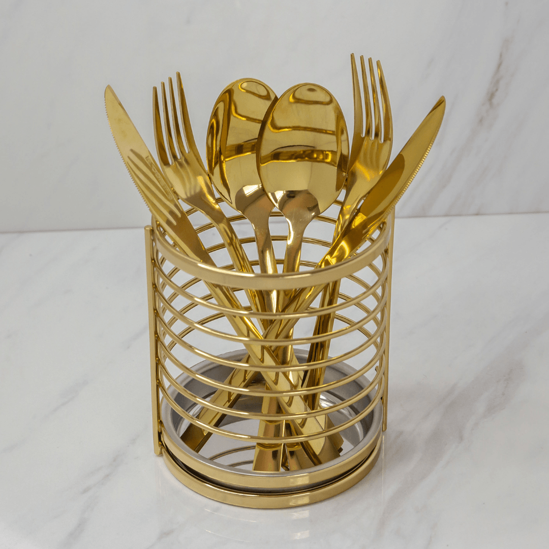 Suporte Para Talheres e Utensílios Dourado Luxo - Ela Decora