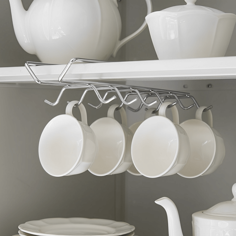 Suporte para Xícaras de Encaixar no Armário Cromado - Ela Decora
