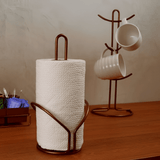 suporta rolo de papel toalha e porta caneca na bancada de cantinho do café